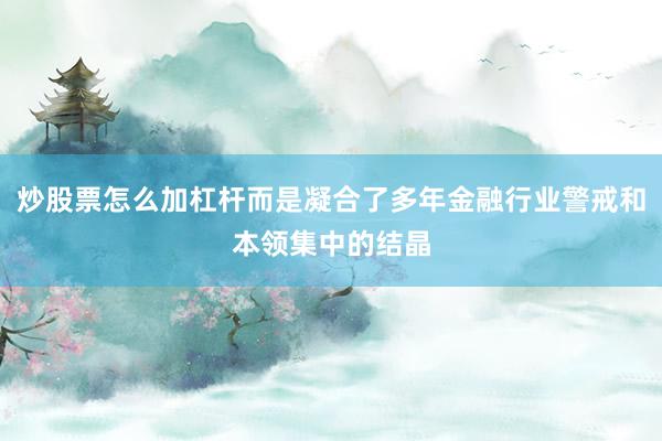 炒股票怎么加杠杆而是凝合了多年金融行业警戒和本领集中的结晶