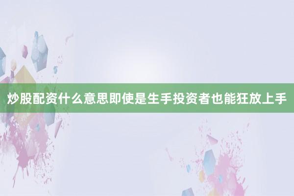 炒股配资什么意思即使是生手投资者也能狂放上手