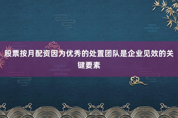 股票按月配资因为优秀的处置团队是企业见效的关键要素